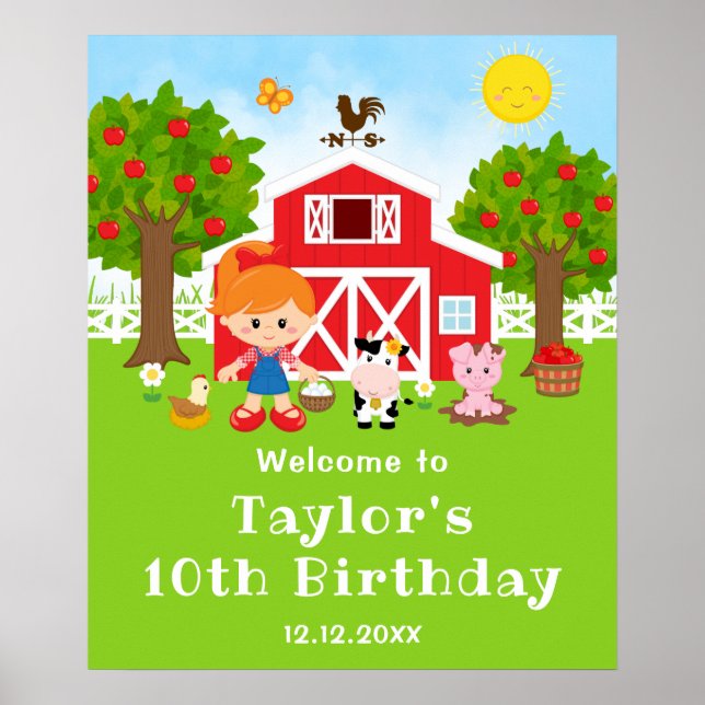Affiche Bienvenue pour l'anniversaire de la fille aux chev (Devant)