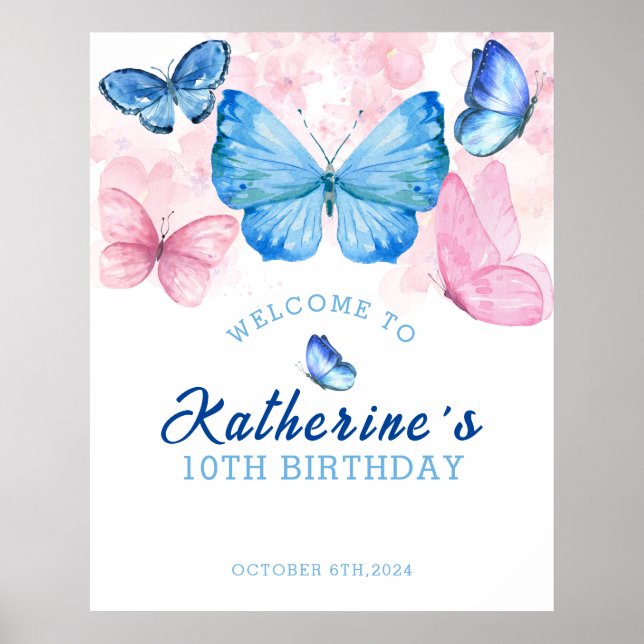 Affiche Bienvenue pour l'anniversaire de papillons Flutter (Devant)