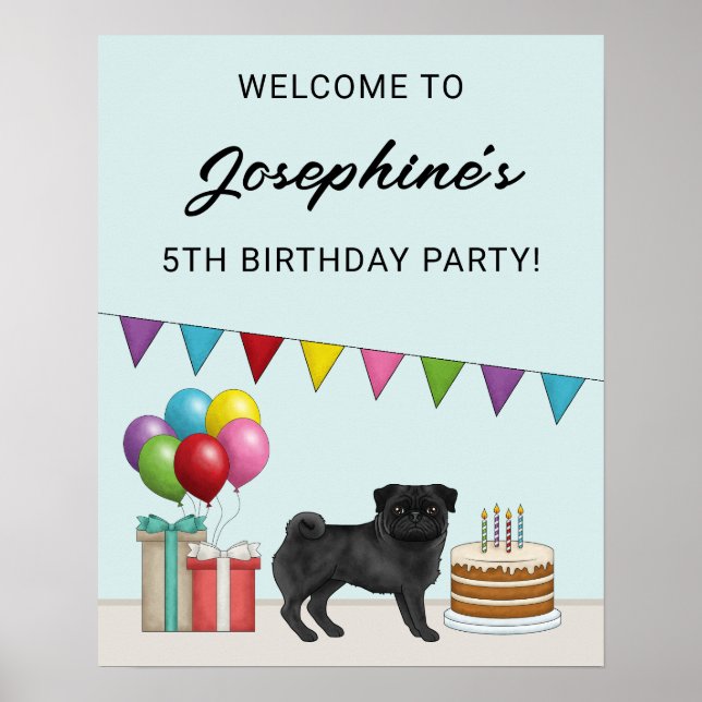 Affiche Bienvenue pour l'anniversaire d'un chien de dessin (Devant)