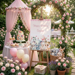 Affiche Bienvenue pour l'anniversaire d'une fille avec des