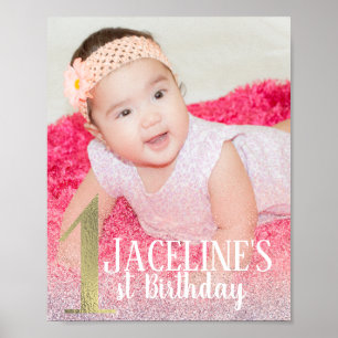 Affiche Bienvenue pour le 1er anniversaire avec faux paill