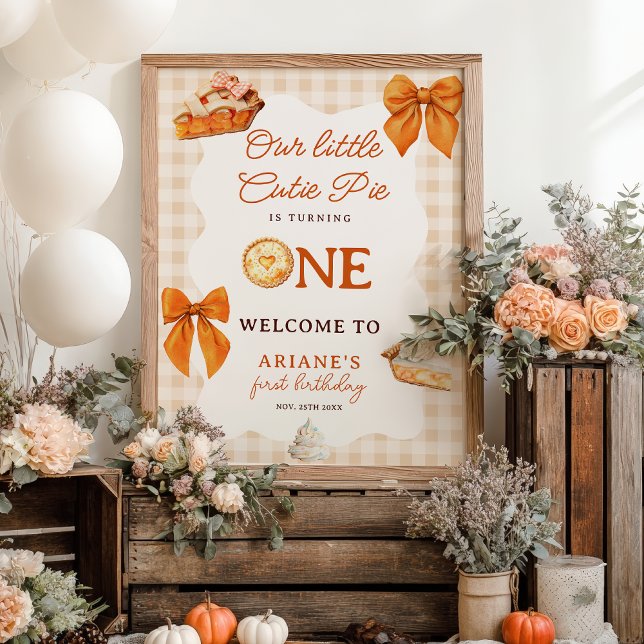 Affiche Bienvenue pour le 1er anniversaire de Cutie Pie av (Fall Orange Bow Cutie Pie 1st birthday Welcome Poster)