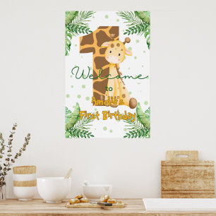 Affiche Bienvenue pour le 1er anniversaire de la girafe mi