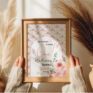 Affiche Bienvenue pour le 1er anniversaire de la rose aqua