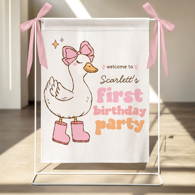 Affiche Bienvenue pour le 1er anniversaire d'une fille ros (Créateur téléchargé)
