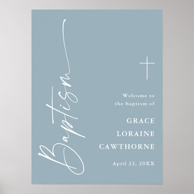 Affiche Bienvenue pour le baptême de garçons avec écriture (Devant)