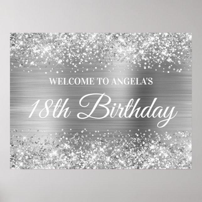 Affiche Bienvenue pour les 18 ans avec paillettes et feuil (Devant)