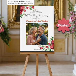 Affiche Bienvenue pour les 20 ans de mariage avec des rose