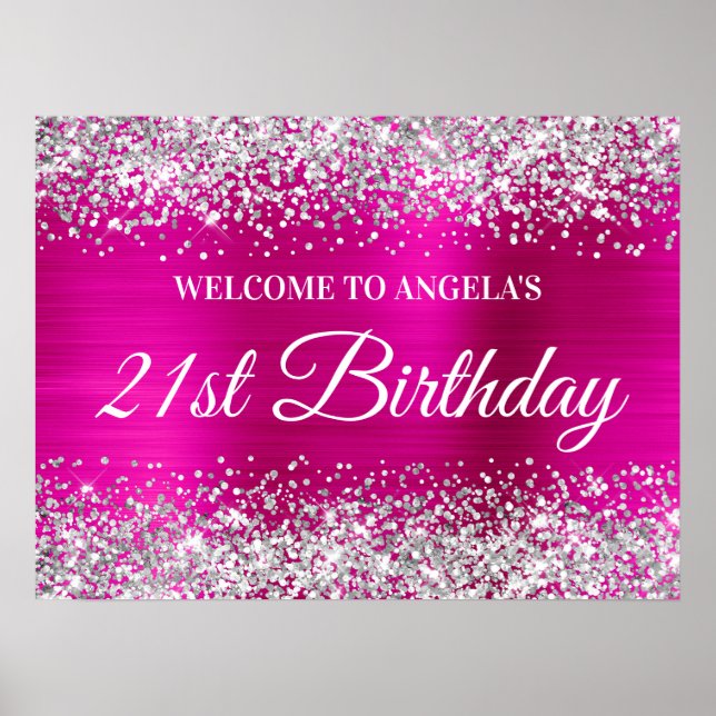 Affiche Bienvenue pour les 21 ans en paillettes argentées  (Devant)