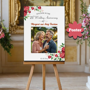 Affiche Bienvenue pour les 25 ans de mariage avec des rose