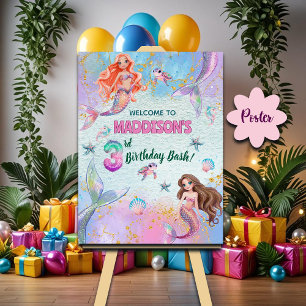 Affiche Bienvenue pour les 3 ans Sirènes Paillettes Rose V