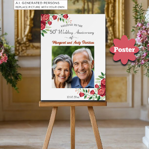 Affiche Bienvenue pour les 50 ans de mariage avec des rose