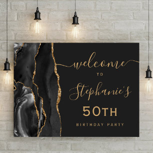 Affiche Bienvenue pour les 50 ans en agate noire et or