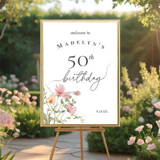Affiche Bienvenue pour les 50 ans Fleurs sauvages Féminine