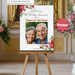 Affiche Bienvenue pour les 55 ans de mariage avec des rose