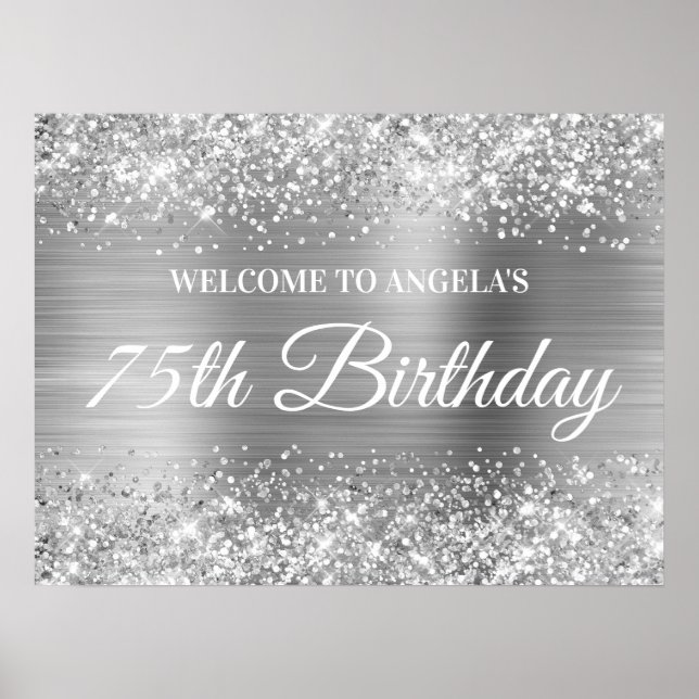 Affiche Bienvenue pour les 75 ans avec paillettes et feuil (Devant)