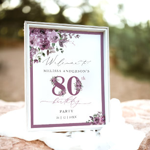 Affiche Bienvenue pour les 80 ans Fleur Élégante Violette