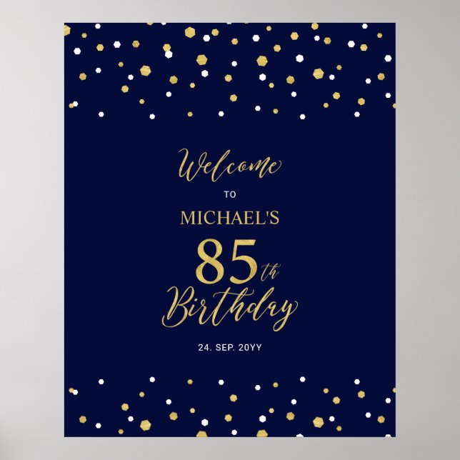 Affiche Bienvenue pour les 85 ans Fête d'anniversaire avec (Devant)