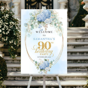 Affiche Bienvenue pour les 90 ans Fleurs Bleu Clair Eucaly