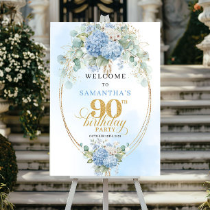 Affiche Bienvenue pour les 90 ans Hydrangea Pastel Eucalyp
