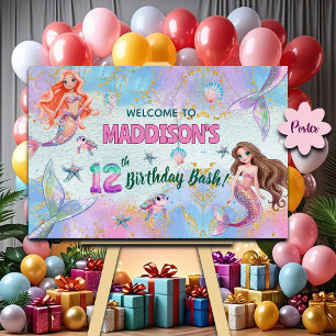 Affiche Bienvenue pour les sirènes Paillettes Rose Violet