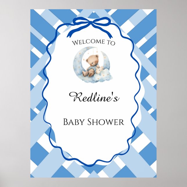 Affiche Bienvenue pour l'ours de la douche bébé garçon à c (Devant)