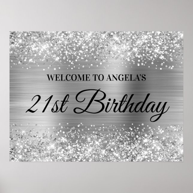 Affiche Bienvenue pour un 21e anniversaire avec paillettes (Devant)