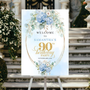 Affiche Bienvenue pour un 90e anniversaire Fleurie Aquarel