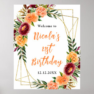 Affiche Bienvenue pour un anniversaire automnal burgundy e