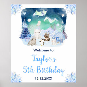 Affiche Bienvenue pour un anniversaire aux animaux arctiqu