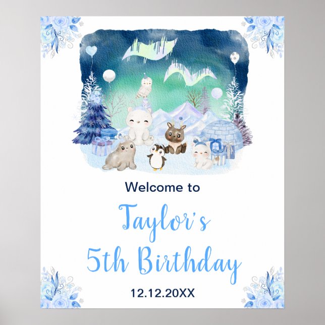 Affiche Bienvenue pour un anniversaire aux animaux arctiqu (Devant)
