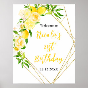 Affiche Bienvenue pour un anniversaire aux citrons et feui