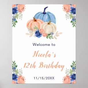 Affiche Bienvenue pour un anniversaire avec citrouilles bl