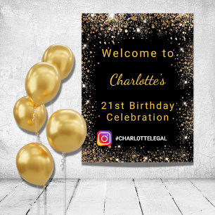 Affiche Bienvenue pour un anniversaire avec paillettes d'o