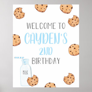 Affiche Bienvenue pour un anniversaire Bleu Lait et Cookie