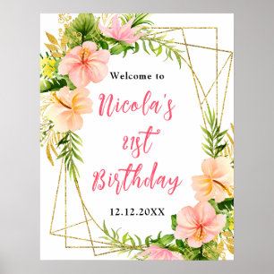 Affiche Bienvenue pour un anniversaire floral de jungle tr