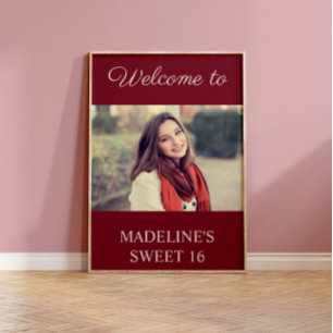 Affiche Bienvenue pour un anniversaire Sweet 16 en bordeau