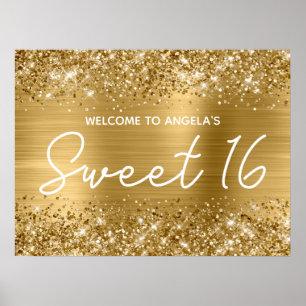 Affiche Bienvenue pour un doux 16ème anniversaire pailleté