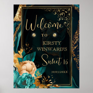 Affiche Bienvenue pour un Sweet 16 de luxe avec des fleurs