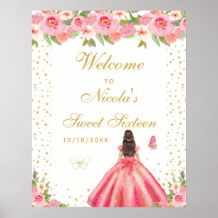 Affiche Bienvenue pour un Sweet Sixteen aux cheveux bruns