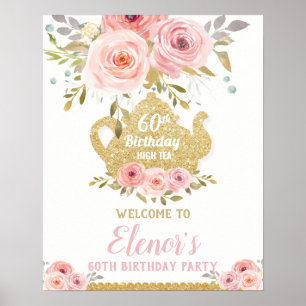 Affiche Bienvenue pour une fête d'anniversaire de thé flor