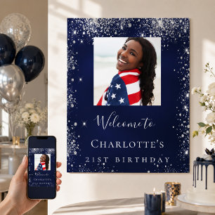 Affiche Bienvenue pour une photo d'anniversaire bleu marin