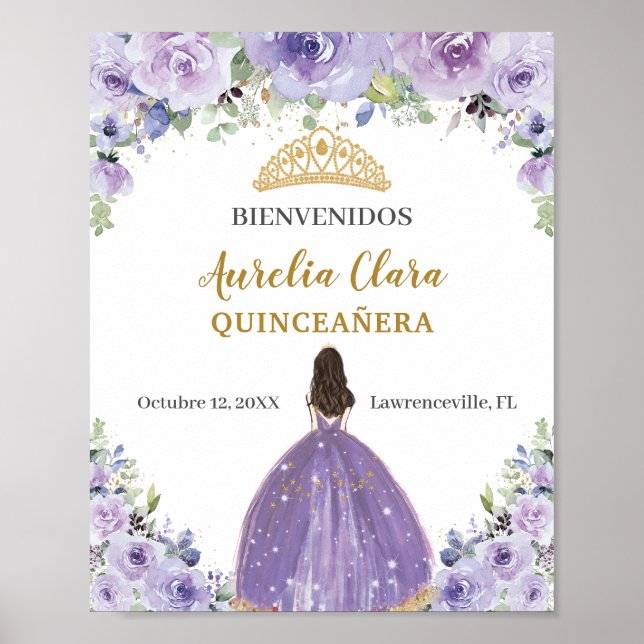 Affiche Bienvenue Quinceañera Fleur de Lilac Pourpre (Devant)