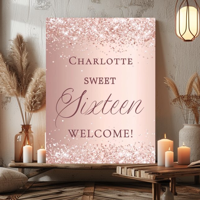Affiche Bienvenue rose gold pour un Sweet 16  (Créateur téléchargé)