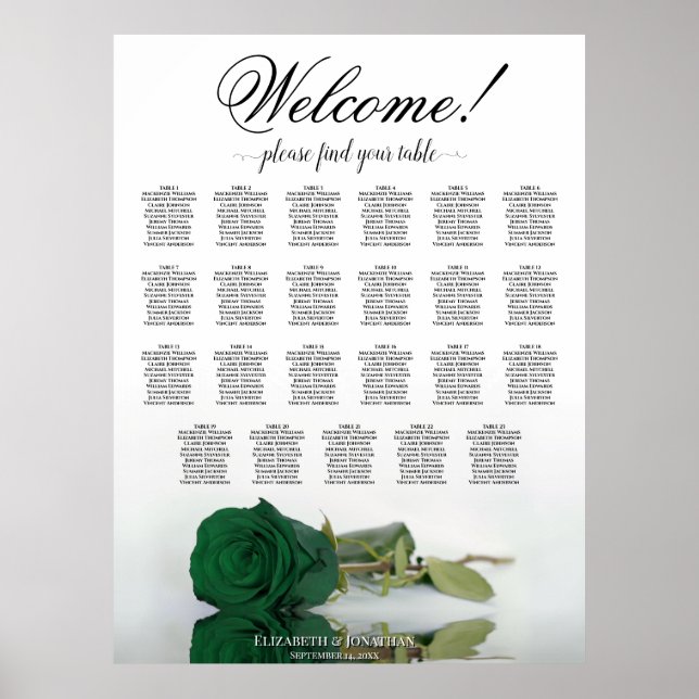 Affiche Bienvenue ! Rose verte émeraude 23 Plan de table (Devant)
