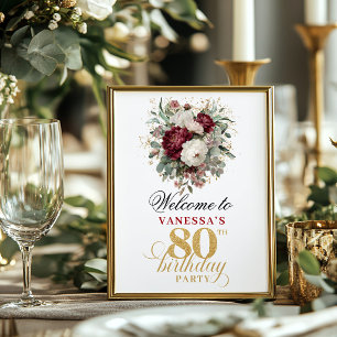 Affiche Bienvenue rustique verdure rose 80e anniversaire 8