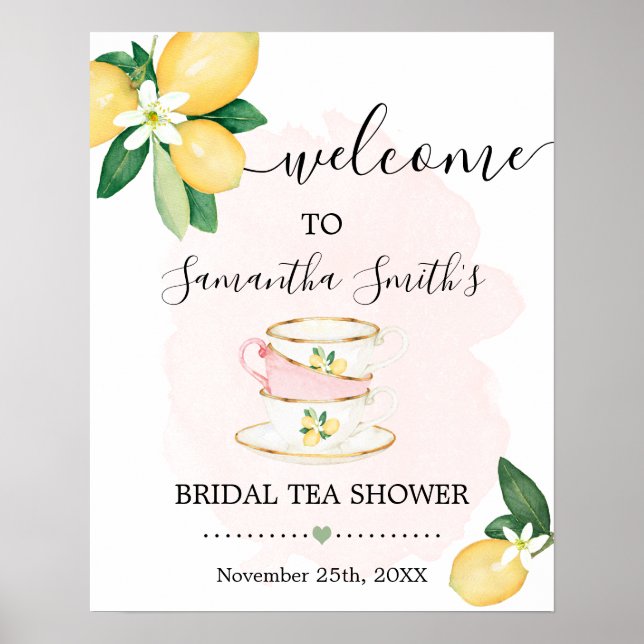 Affiche Bienvenue Signe de Thé Mariage Lemons Rose (Devant)