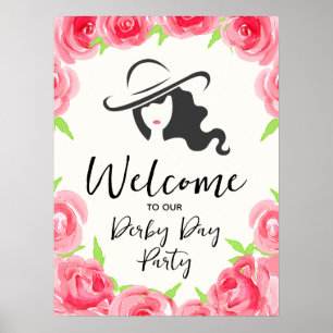 Affiche Bienvenue silhouette de dame chapeau de Derby et r