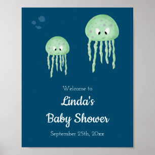 Affiche Bienvenue sous la mer Fête prénatale de bébé médus