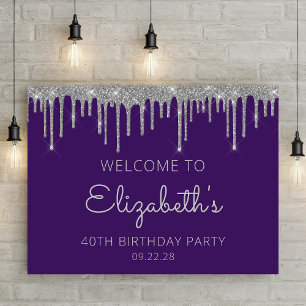 Affiche Bienvenue sur cette photo glitter argenté violet p